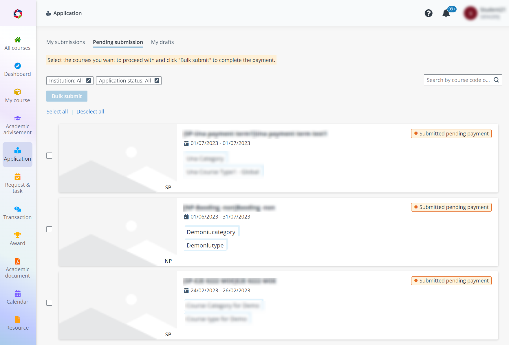 The Application page.