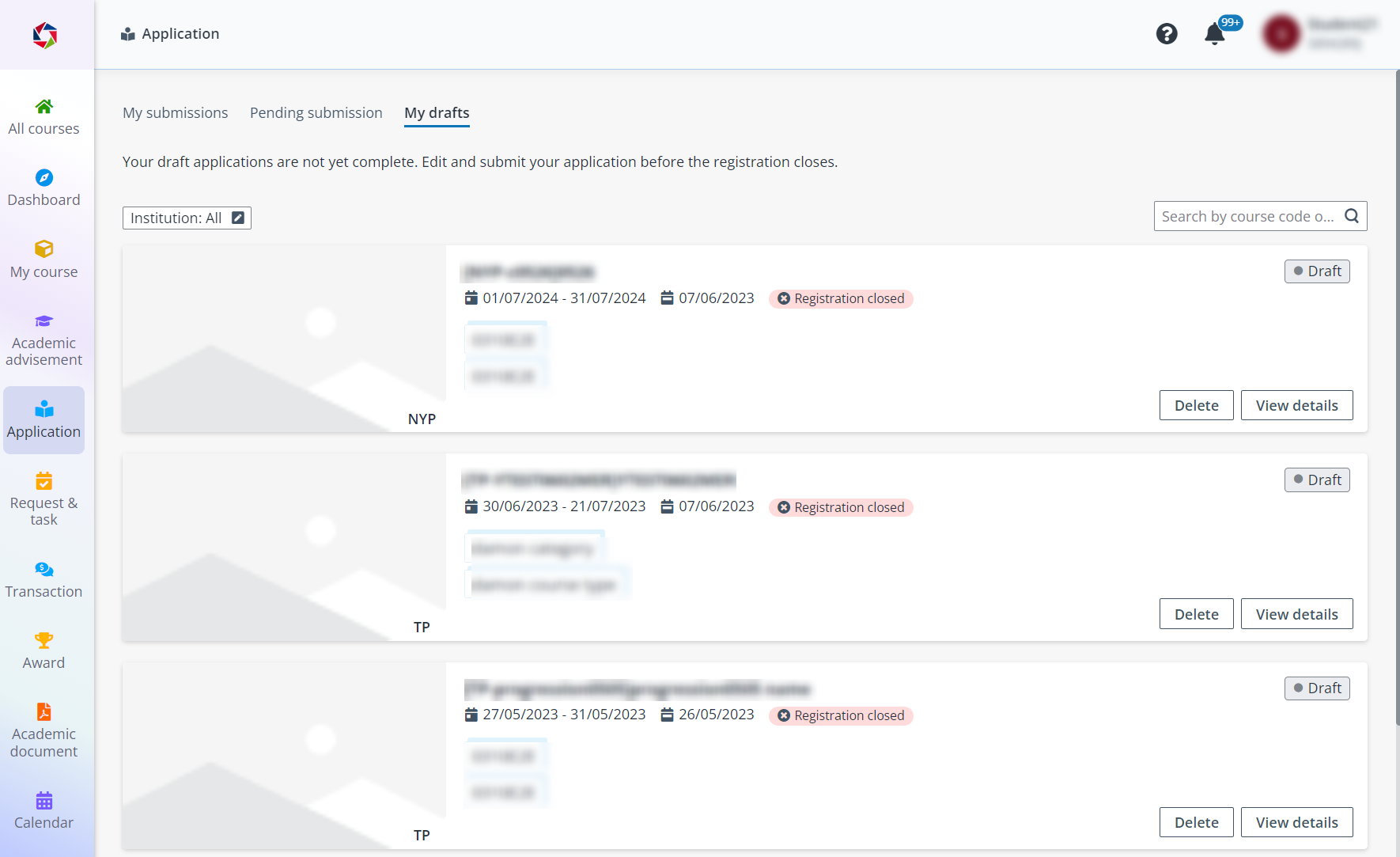 The Application page.